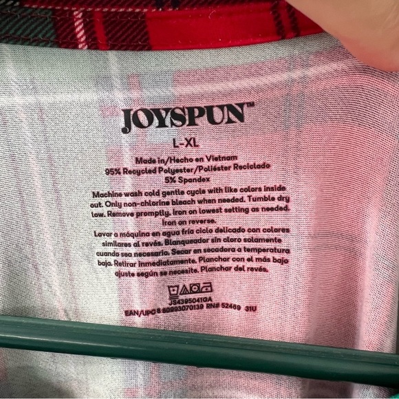 Joyspun Red and Green Plaid Short Sleeve Sleep Dress w/ Pockets Cheer Large XL - Picture 7 of 9
